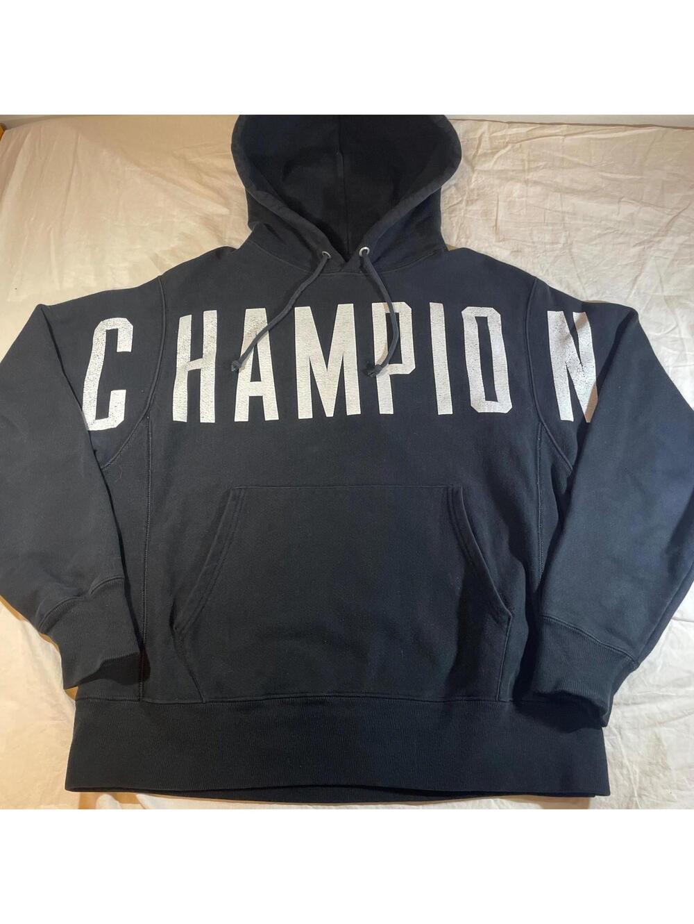 Champion Reverse Weave Hoodie Spellout Black Medium Pullover
